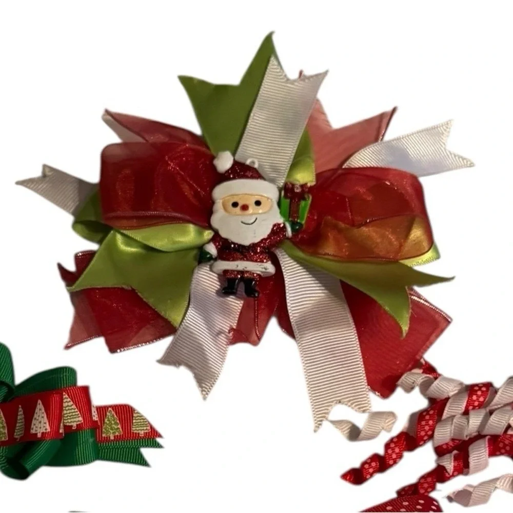 Girls Christmas Hair Bows Handmade‎ Holiday Snowman Santa Claus Red